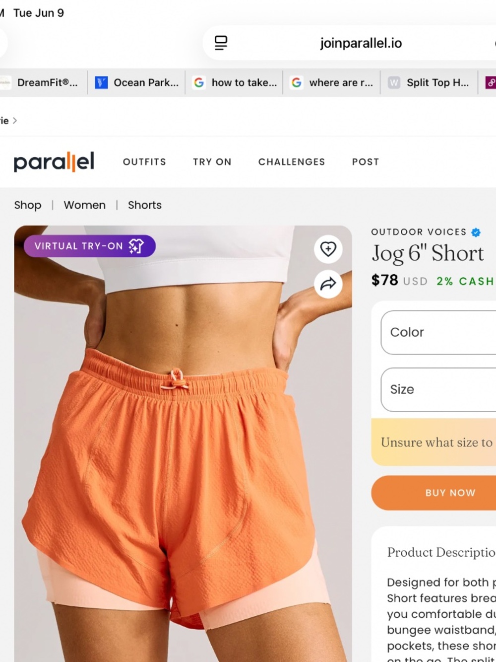Outdoor Voices Jog 6" Short in Orange and Light Pink